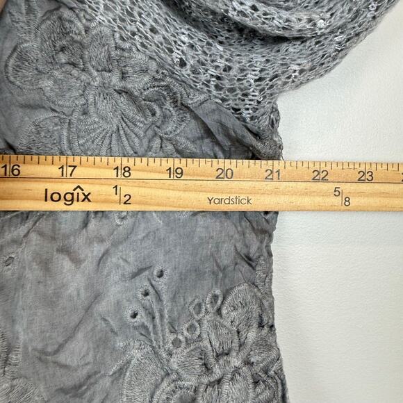 Belle France Top Women's L Gray Silk Mix Media Eyelet Embroider Tiered Peasant - Picture 10 of 11